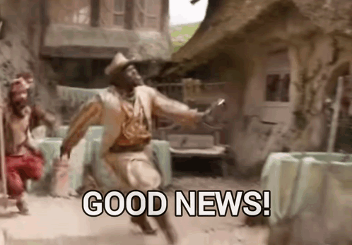 Cowboy Hat Man Dancing By Thatched Building Good News GIF