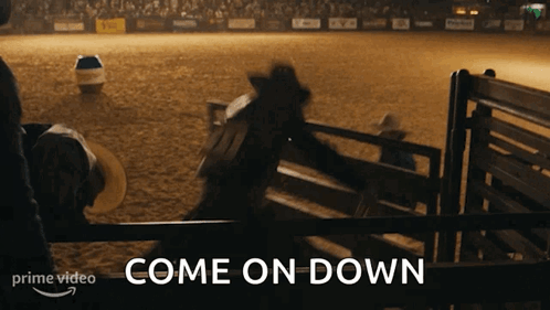 Cowboy Hat Man Jumping Fence Come On Down