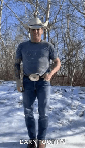 Cowboy Hat Man Says Darn Tooting In Snow GIF