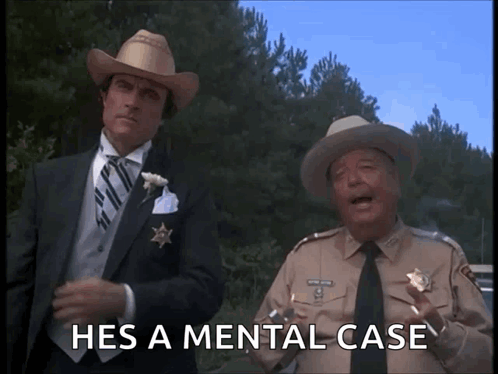 Cowboy Hat Man Tells Suit Man He's Mental Case GIF