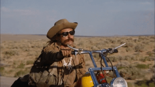 Cowboy Hat Sunglasses Man Riding Motorcycle Desert