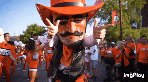 Cowboy Mascot Thumbs Up In Front Of Crowd GIF