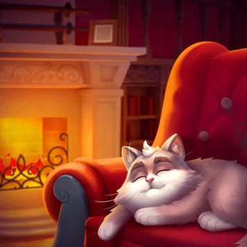 Cozy Cat Sleeping Fireplace GIF