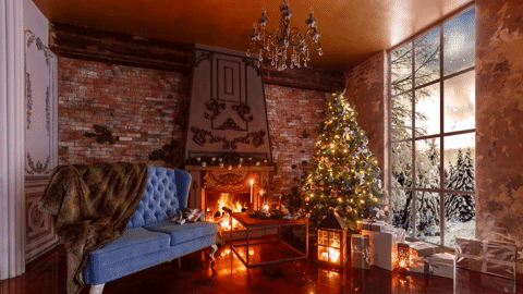 Cozy Christmas Snow Day Fireplace GIF