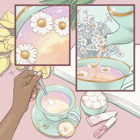Cozy Tea Flowers Art GIF