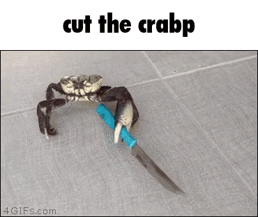 Crab Holding Knife Saying Cut the Crabp
