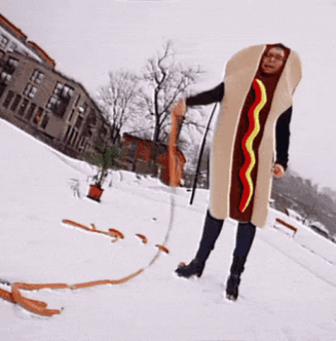 Cracking The Whip Hotdog Suit GIF