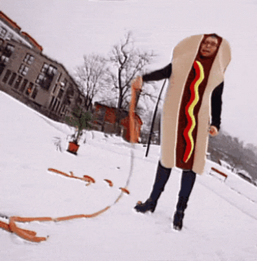 Cracking The Whip Hotdog Suit GIF