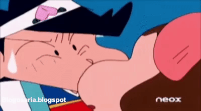Crayon Shin Chan Awkward Beso GIF