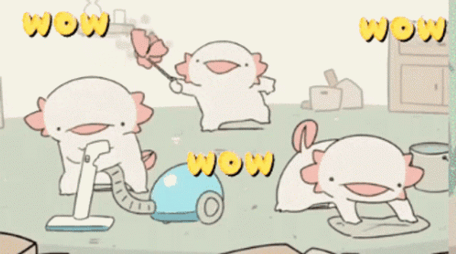 Crazy Axolotl Wildly Doing Chores GIF