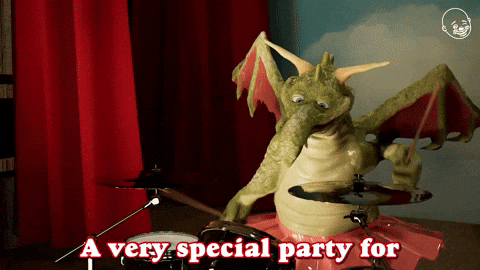 Crazy Birthday Celebration Dragon Puppet Playing Drums GIF