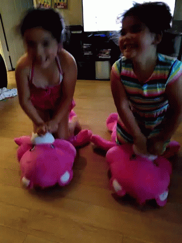 Crazy Kids Riding Their Stuffed Bear GIF