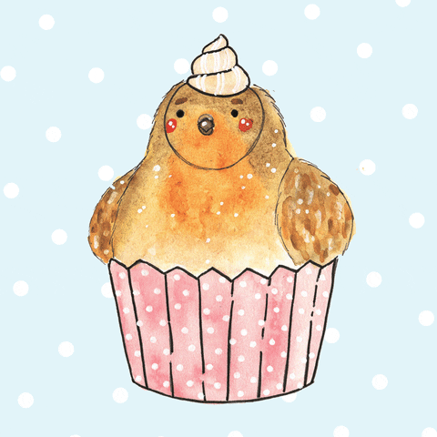 Cream Bird Cupcake Art GIF