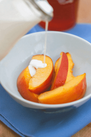 Cream Drizzle Peach Slices GIF