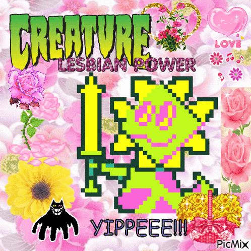 Creature Lesbian Power Poster Pink Flowers GIF