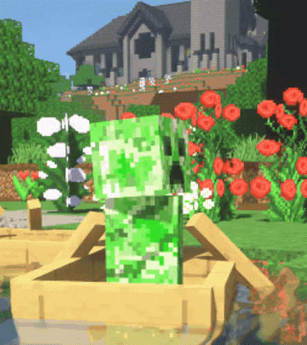 Creeper Sitting In Wooden Box In Front Of Church GIF