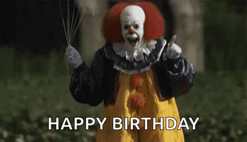 Creepy Clown Holding Balloon And Knife GIF