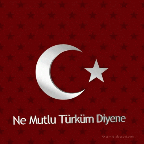 Crescent Moon and Star on Red Background Ne Mutlu Turkum Diyene