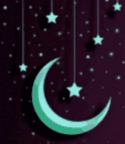 Crescent Moon And Stars Hanging From String GIF