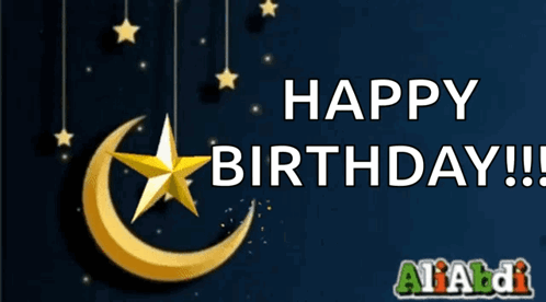 Crescent Moon With Star Saying Happy Birthday