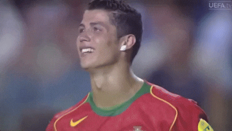Cristiano Ronaldo Scoring A Goal Pout Lips Big Grin GIF