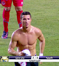 Cristiano Ronaldo Scoring A Goal Running Shirtless GIF