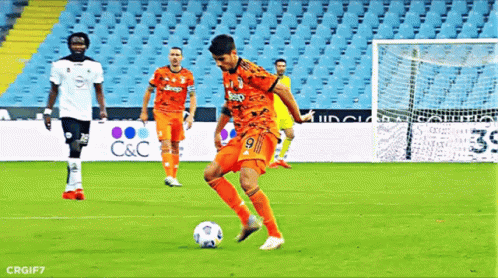 Cristiano Ronaldo Scoring A Goal Wearing Orange Jersey GIF