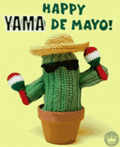 Crocheted Cactus Wearing Sombrero and Sunglasses Holding Maracas