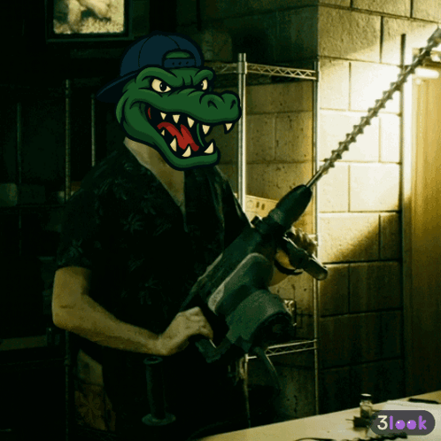 Crocodile Head Man Holding Hammer GIF