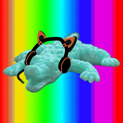 Crocodile Statue Wearing Cat Ear Headphones