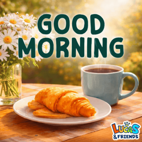 Croissant and Coffee Saying Good Morning