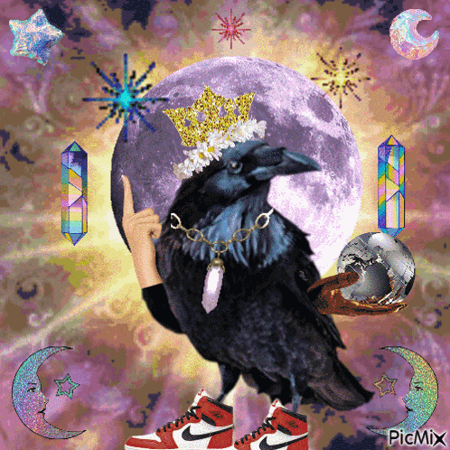 Crow Wearing Crown and Nike Sneakers