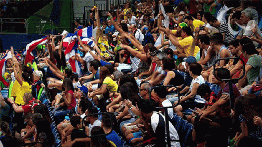 Crowd Cheering And Waving Hands Up GIF
