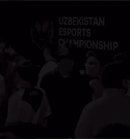 Crowd in Front of Uzbekistan Esports Championship Sign