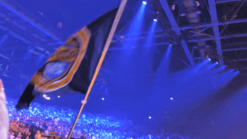 Crowd in Stadium With Flag Saying A