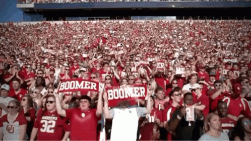 Crowd In Stadium With Sooner Banners GIF