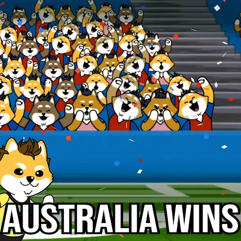 Crowd of Shiba Inu Dogs Cheering Australia Wins