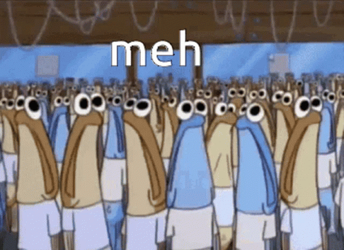 Crowd Of SpongeBob Characters Saying Meh GIF
