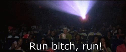 Crowd Watching Movie Saying Run Bitch Run