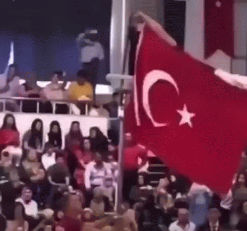 Crowd Watching Turkey Flag Flown