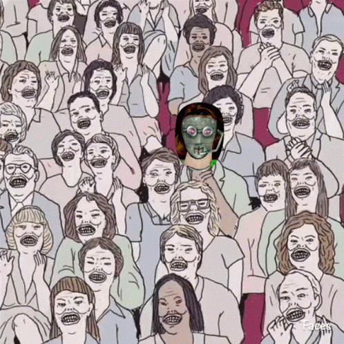 Crowd With Man In Mask And Glasses GIF