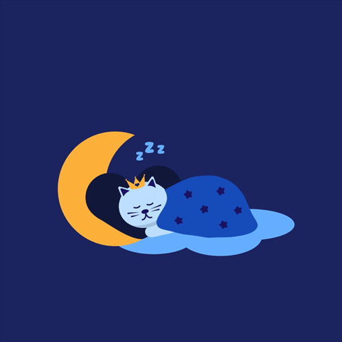 Crowned Cat Sleeping Under Moon Saying Have a Purrfect Sleep