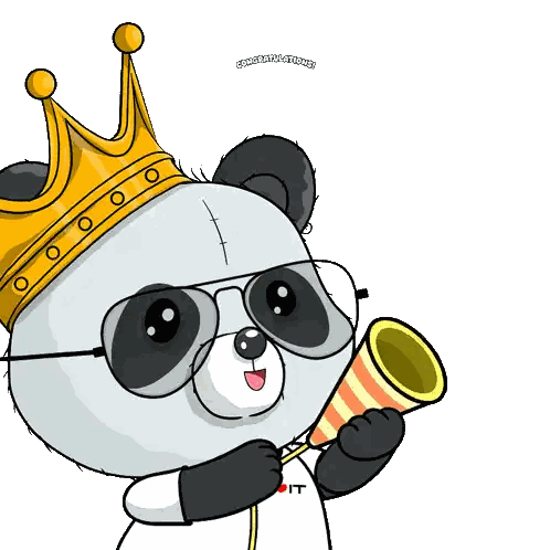 Crowned Panda With Party Horn and Congratulations