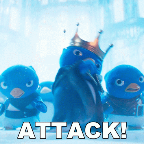 Crowned Penguin Surrounded By Penguins Attack GIF