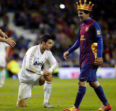 Crowned Soccer Player Kneeling Next to Player