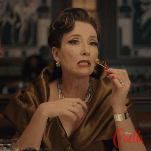 Cruella Baroness Sophisticated Eating Gesture GIF