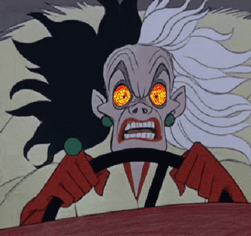 Cruella Deville Driving Car With Glowing Eyes GIF