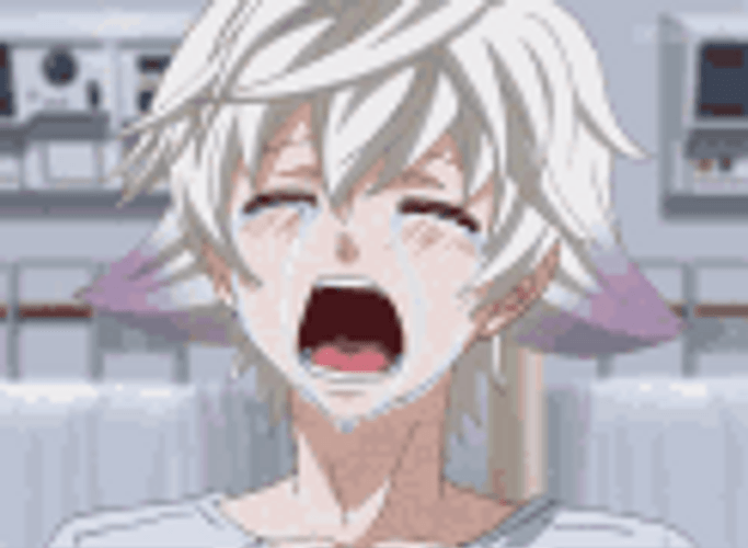 Crying Anime White Hair Boy GIF