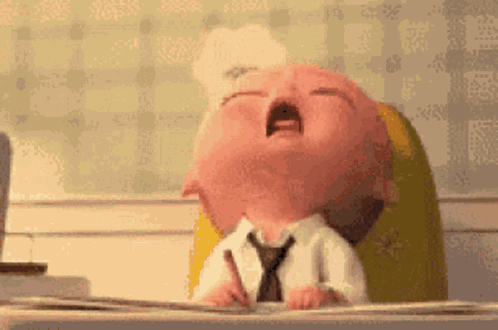 Crying Baby in Suit and Tie at Desk
