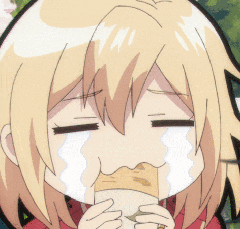 Crying Cartoon Girl Eating Food